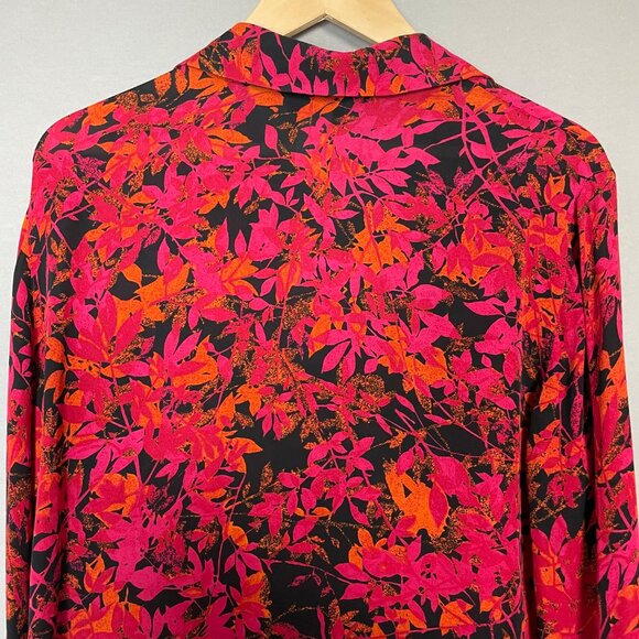 Rena Rowan Silk Blouse Colorful Long Sleeves Women Size 14 Orange Pink Button-Up - Picture 6 of 11